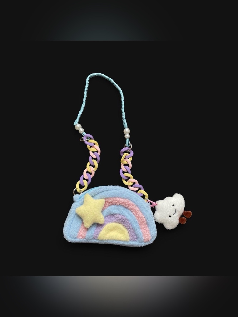 Furry rainbow cloud plush purse